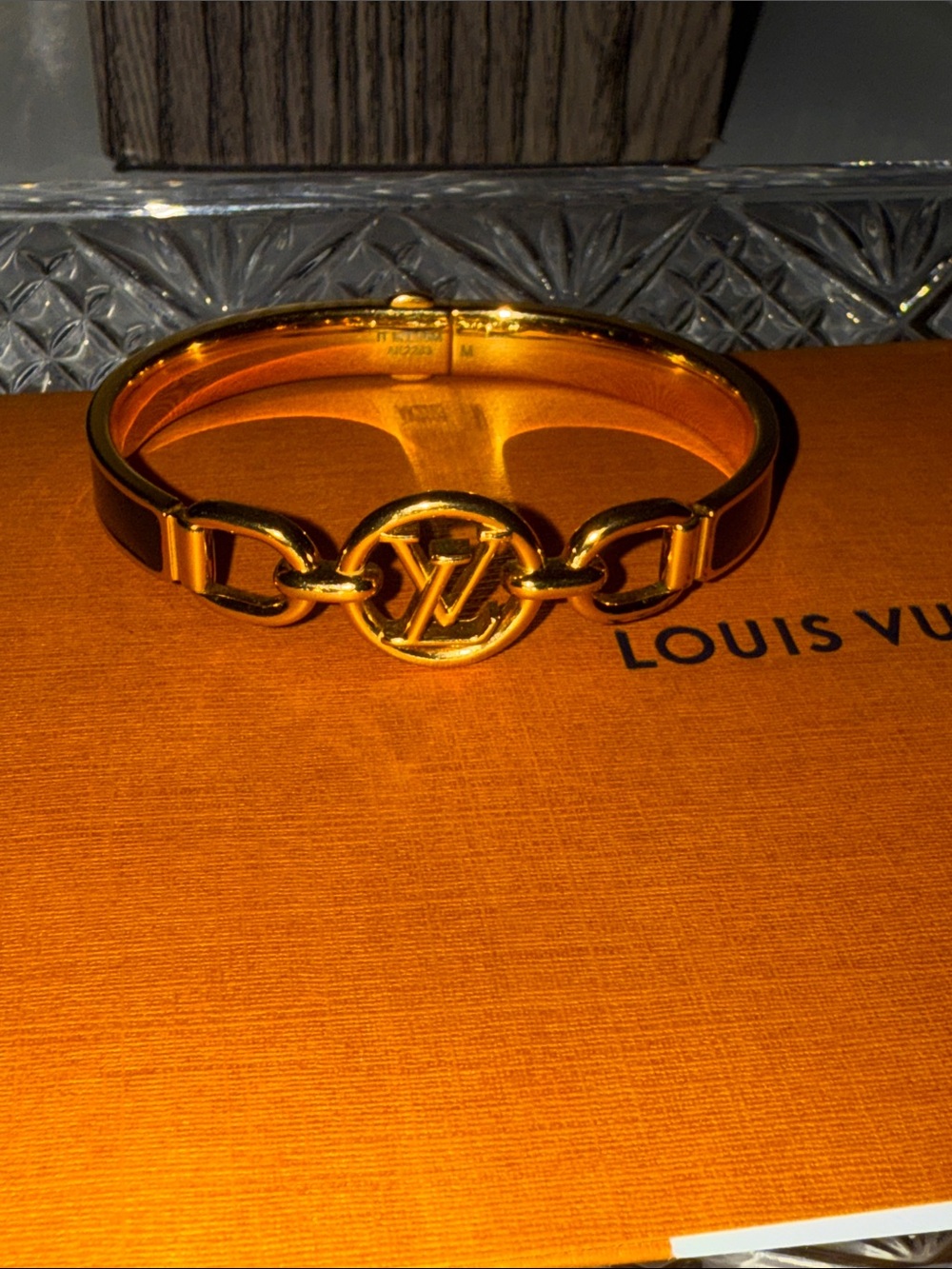 Louis Vuitton Gold Tone LV Link Bangle Bracelet